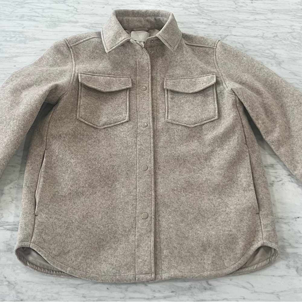 H&M Shacket Light Beige Shirt Jacket button down small - Picture 4 of 7